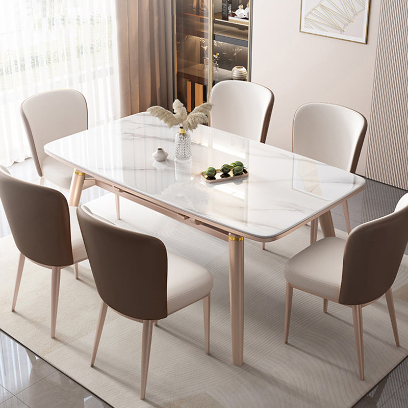 White Dining Table Set 1/5/7 Pieces Stone Dinette Set for Kitchen
