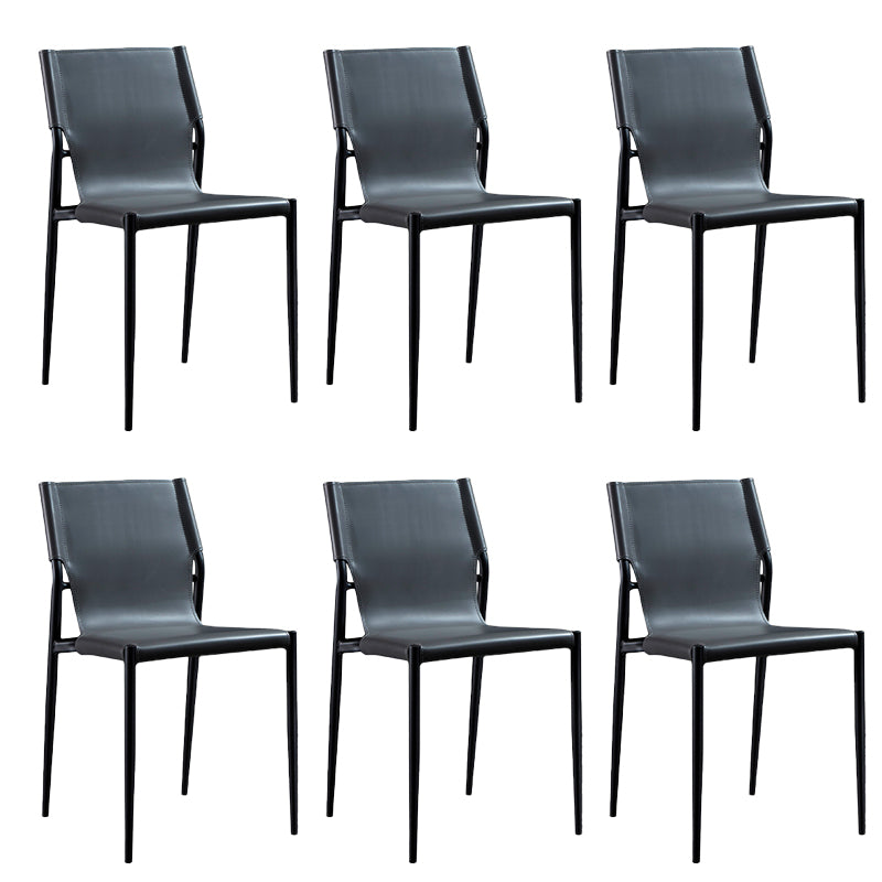 Modern Armless Backrest Leather Chair with Metal Legs for Dining Room