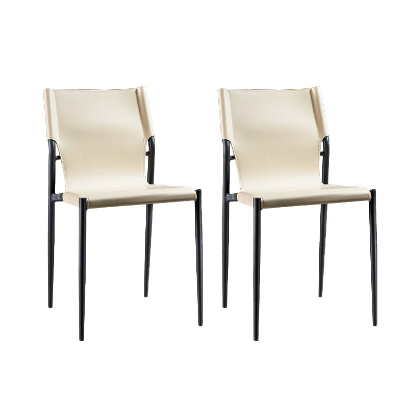 Modern Armless Backrest Leather Chair with Metal Legs for Dining Room