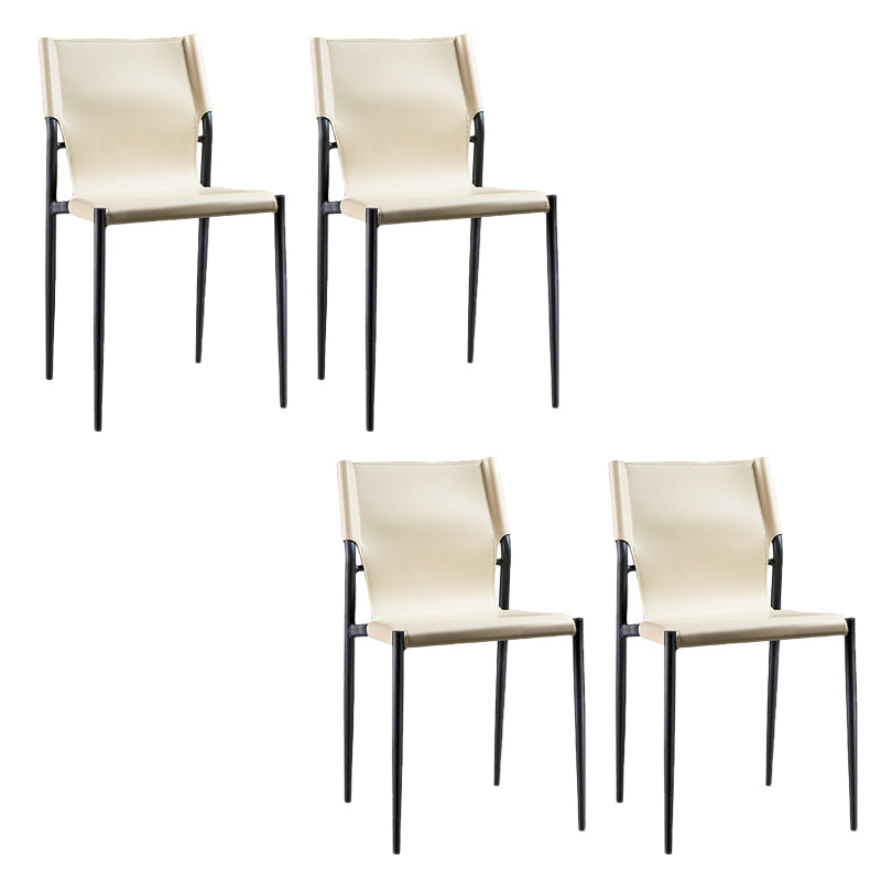 Modern Armless Backrest Leather Chair with Metal Legs for Dining Room