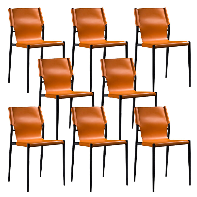 Modern Armless Backrest Leather Chair with Metal Legs for Dining Room