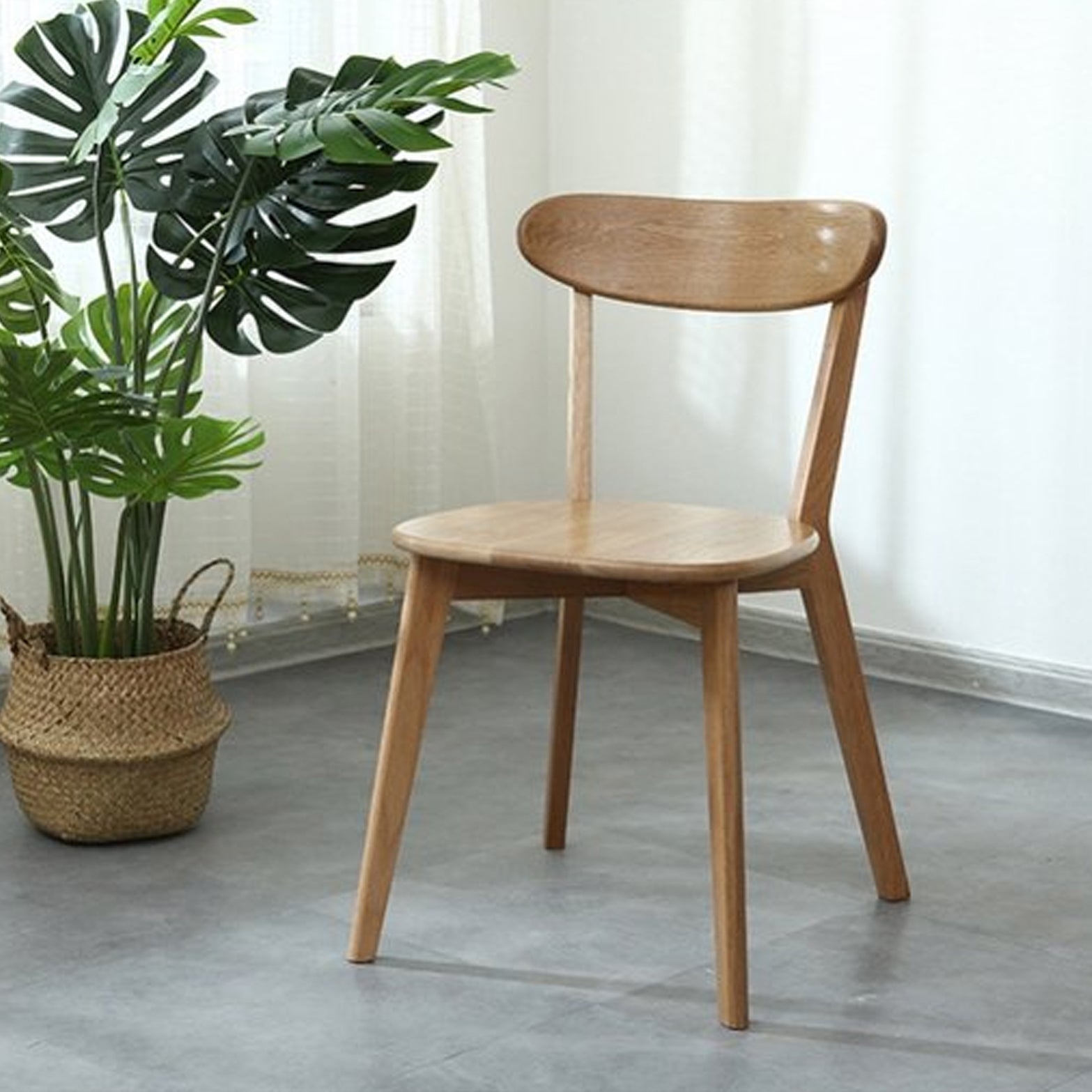 Modern Armless Backrest Wood Chair with Oak Legs for Dining Room