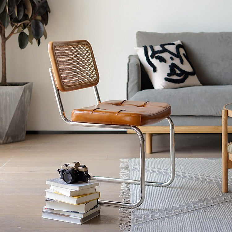 Modern Backrest Cushion Chair with Metal Base for Dining Room