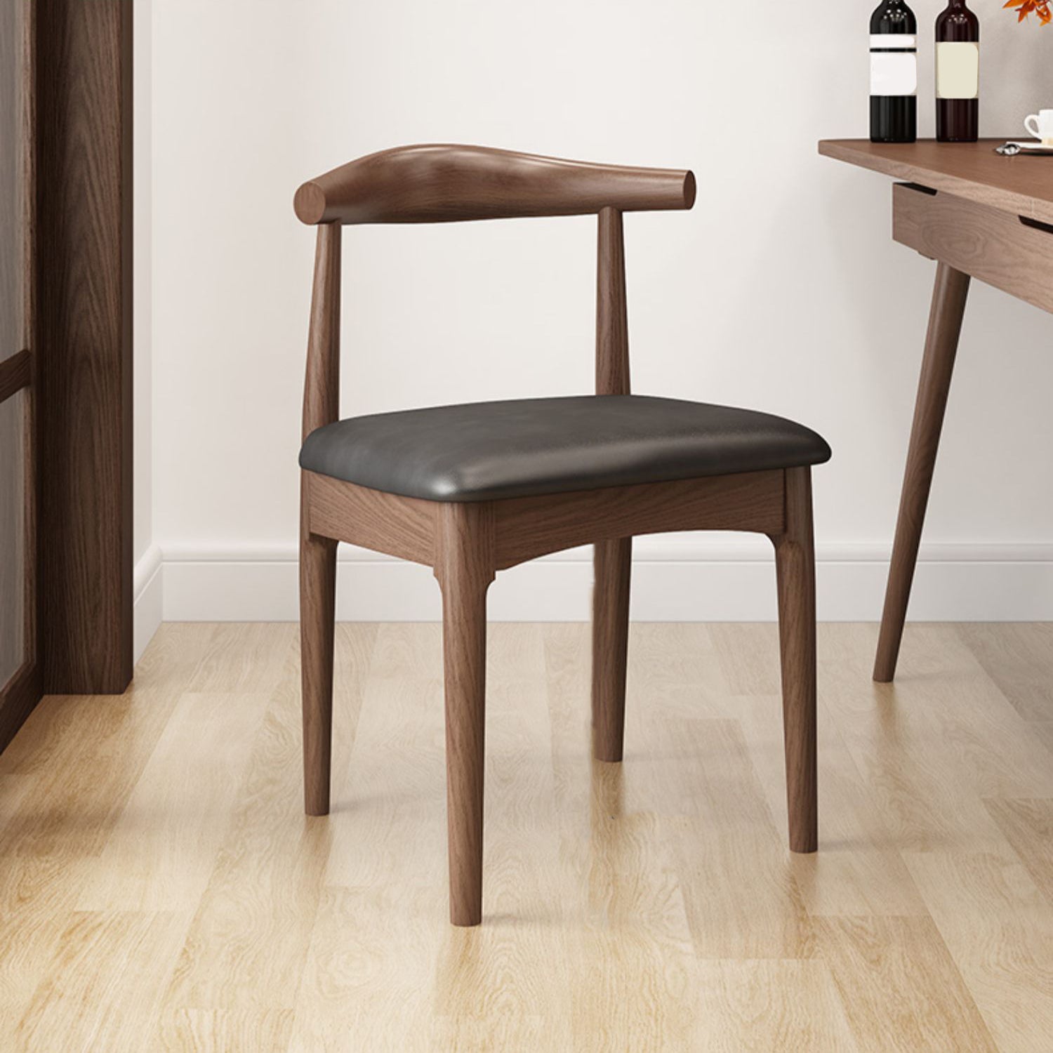 Modern Armless Backrest Chair with Rubber Wood Legs for Dining Room