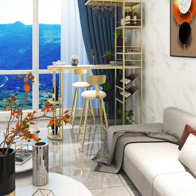 1/3 Pieces Glam Gold Granite Top Metal Frame Indoor Bar Table Set