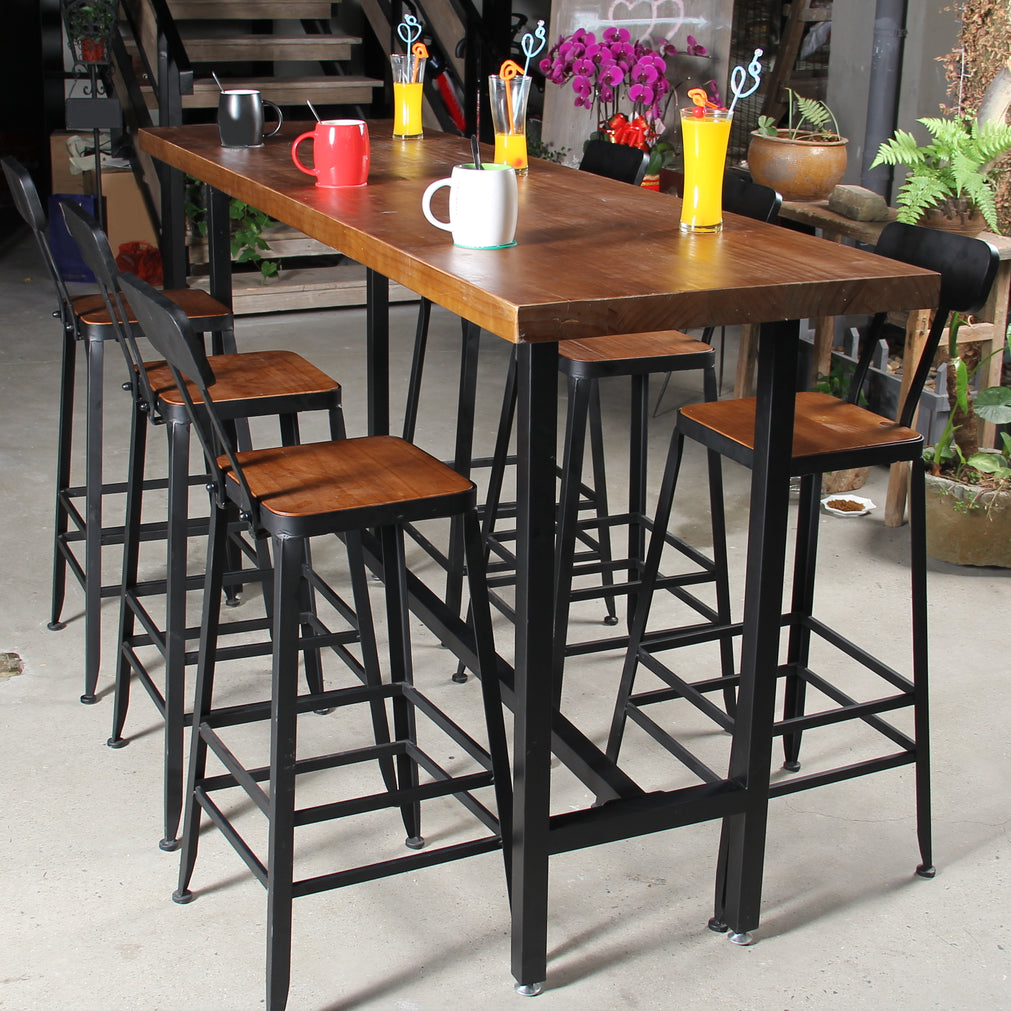 Rectangle Bar Pub Table Set 1/5 Pcs Iron Frame Bar Table and Stools