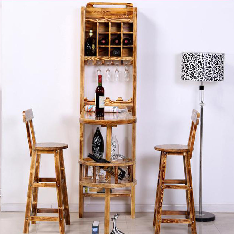 Brown Pine Wood Bistro Table with Wine Holder Pub Table for Home