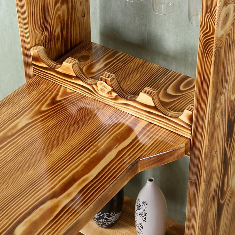 Brown Pine Wood Bistro Table with Wine Holder Pub Table for Home