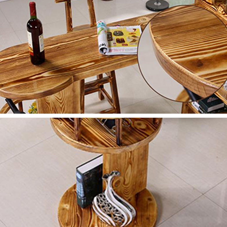 Brown Pine Wood Bistro Table with Wine Holder Pub Table for Home