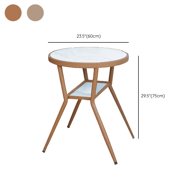 Faux Wooden Dining Table Set with Rattan Chairs for Outdoors