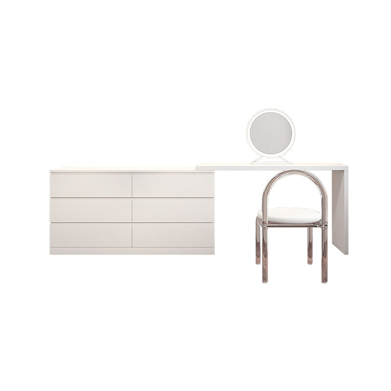 Modern Bright White With Drawer Bedroom Lighted Mirror Solid Wood Dressing Table