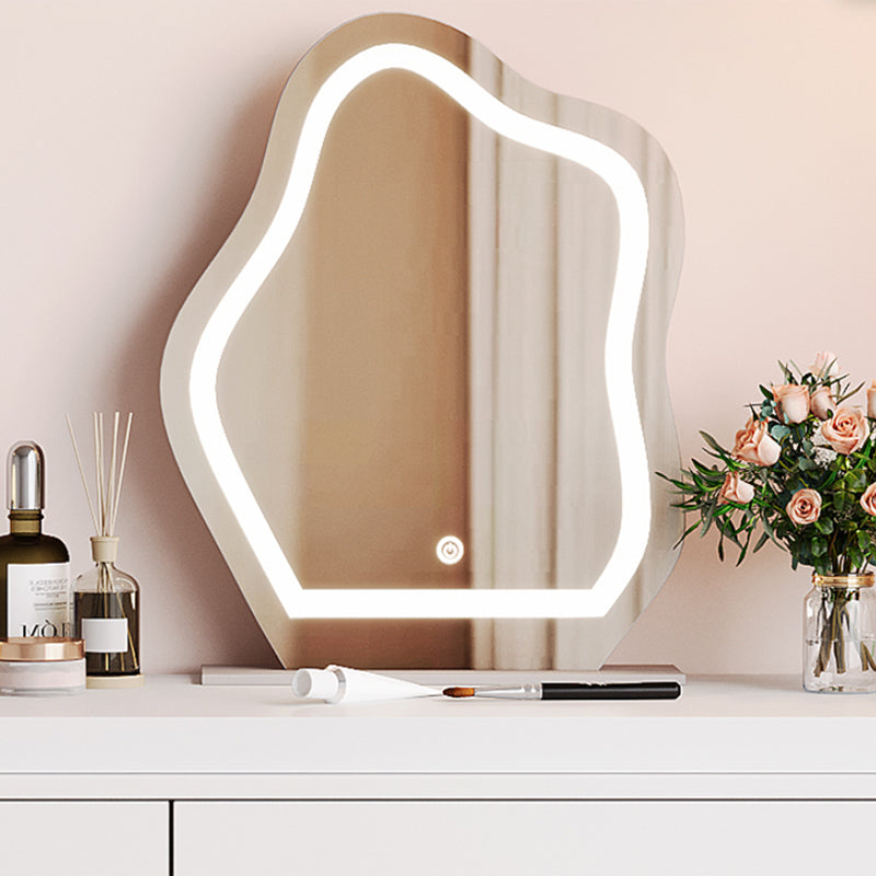 Modern With Drawer Bright White Wooden Lighted Mirror Bedroom