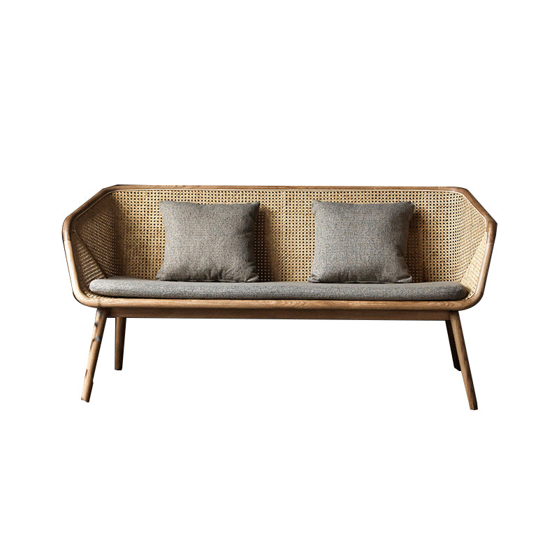 Sloped Arm Fabric Sofa in Grey Tropical Sofa with Bolster Pillows