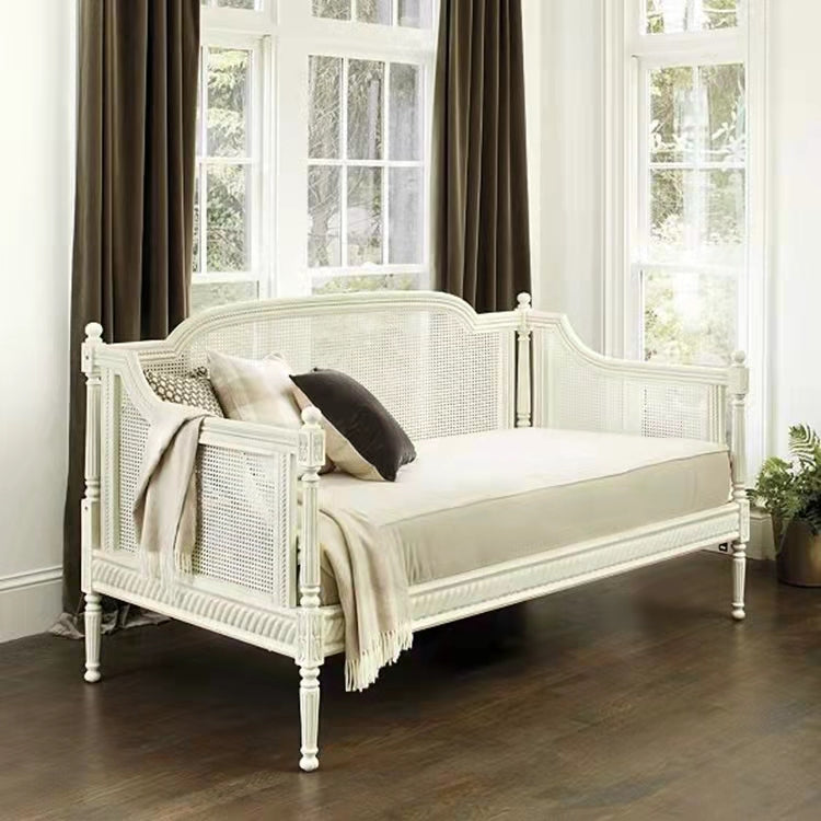 Linen Country Sloped Arms Sofa with Tight Back in Solid Wood