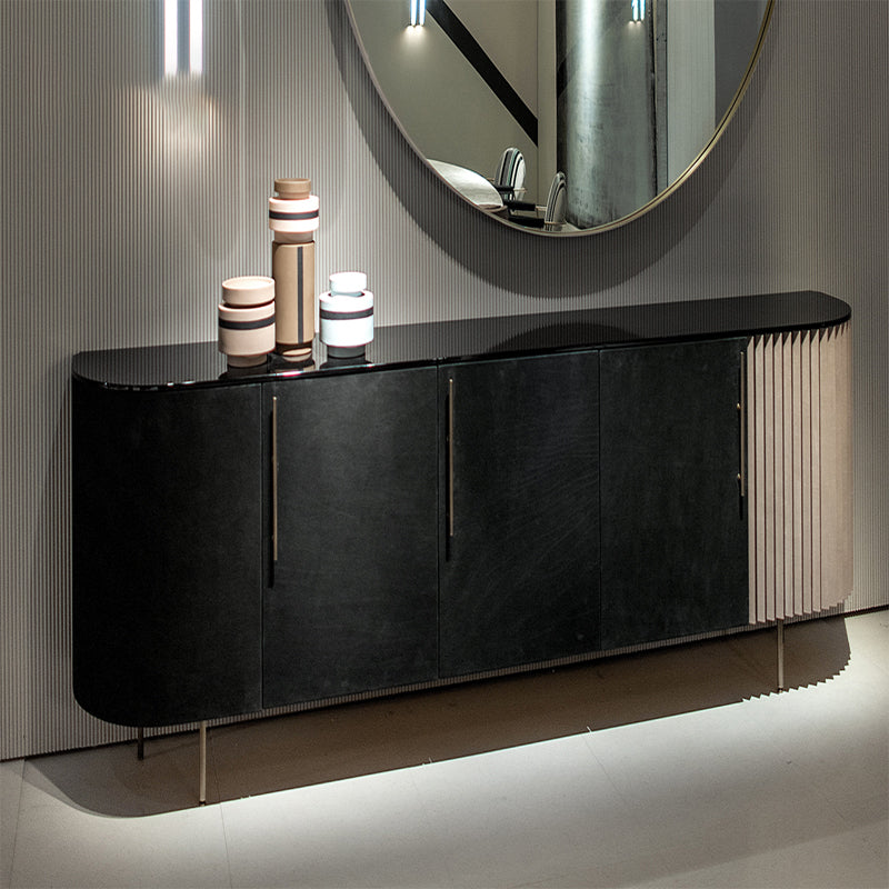 Metal and Solid Wood Cabinet Black Bar Pulls Straight Legs Accent Cabinet
