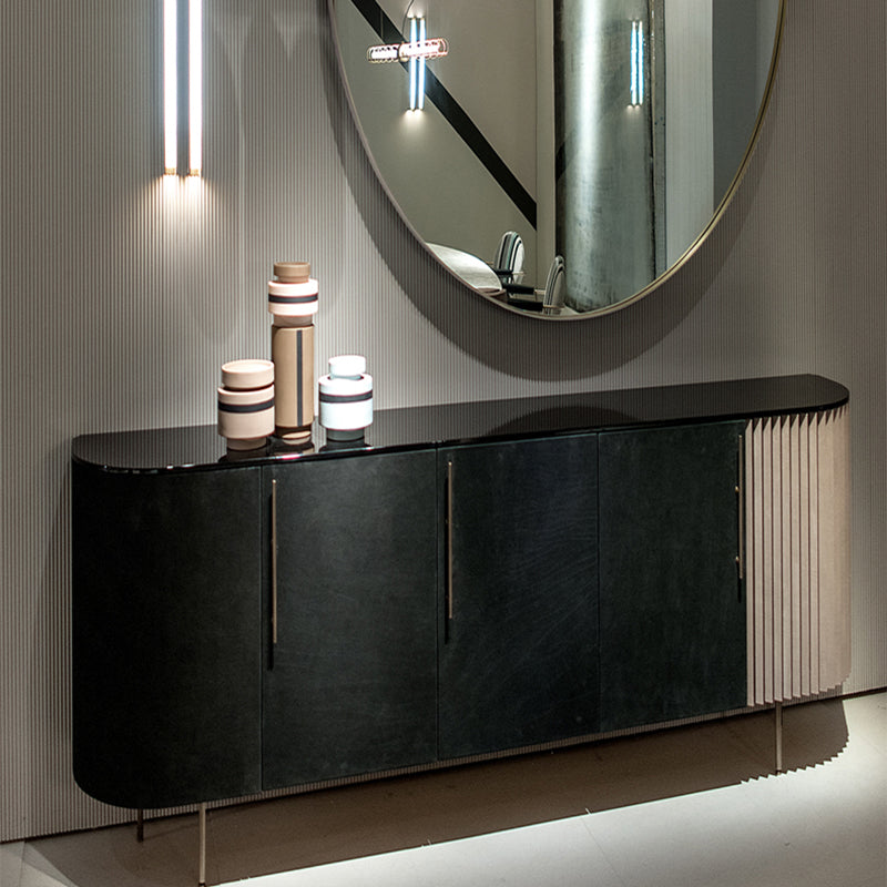 Metal and Solid Wood Cabinet Black Bar Pulls Straight Legs Accent Cabinet