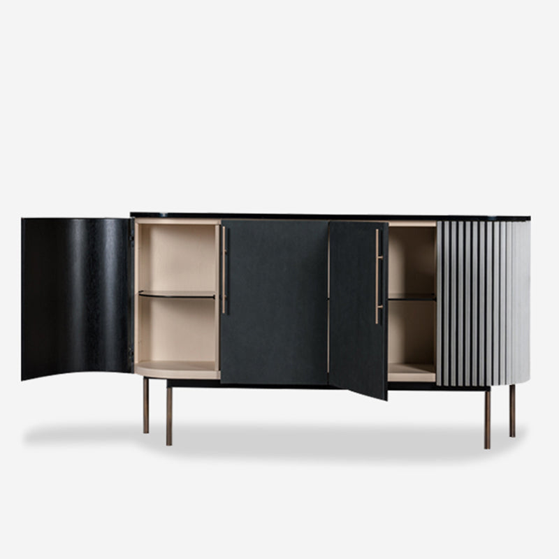 Metal and Solid Wood Cabinet Black Bar Pulls Straight Legs Accent Cabinet