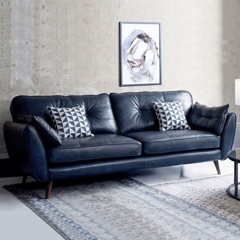 Mid Century Modern Sofa Flare Arm Sofa with Tufted Back in Leather