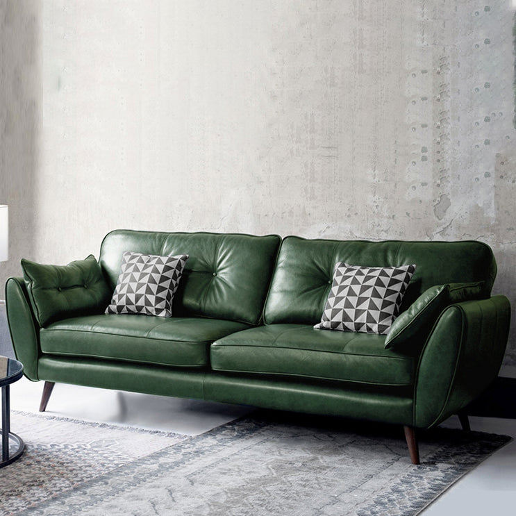 Mid Century Modern Sofa Flare Arm Sofa with Tufted Back in Leather