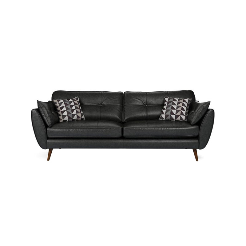 Mid Century Modern Sofa Flare Arm Sofa with Tufted Back in Leather