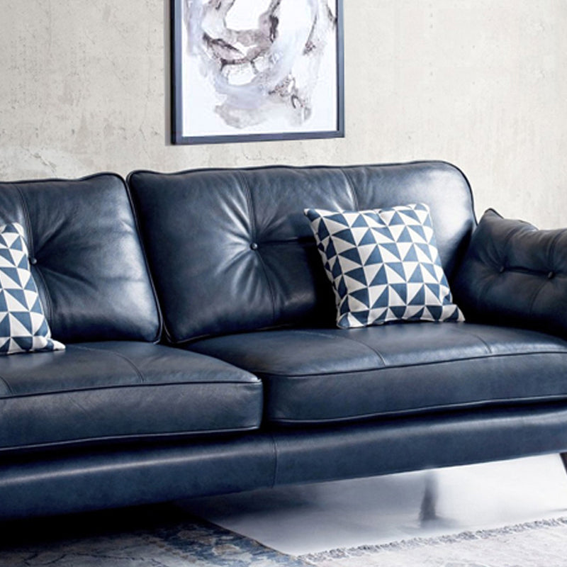 Mid Century Modern Sofa Flare Arm Sofa with Tufted Back in Leather