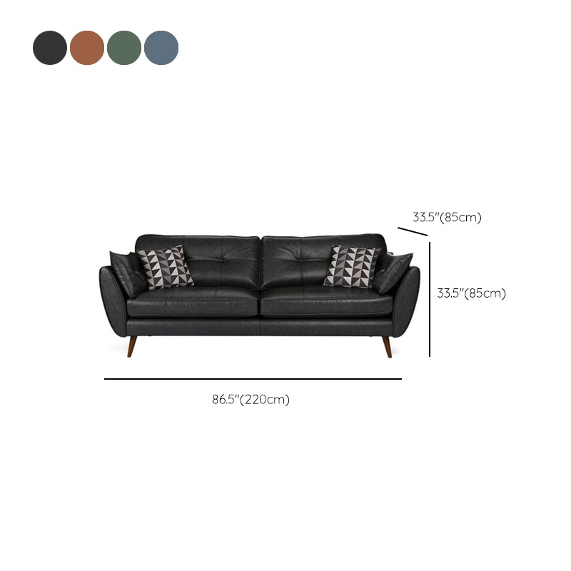 Mid Century Modern Sofa Flare Arm Sofa with Tufted Back in Leather