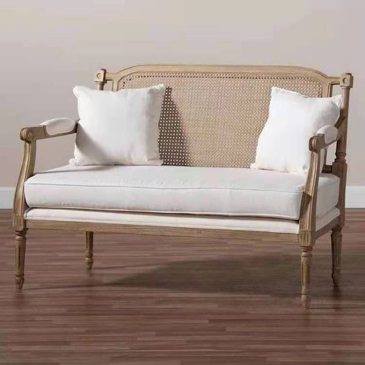 Solid Wood Tropical Sofa with Loose Back and Square Arm in Linen