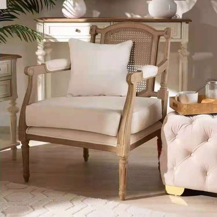 Solid Wood Tropical Sofa with Loose Back and Square Arm in Linen