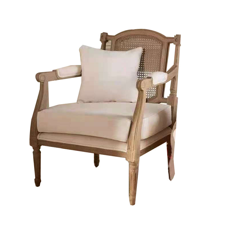 Solid Wood Tropical Sofa with Loose Back and Square Arm in Linen