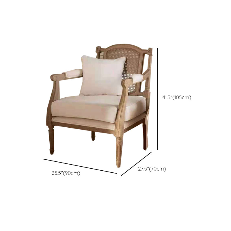 Solid Wood Tropical Sofa with Loose Back and Square Arm in Linen
