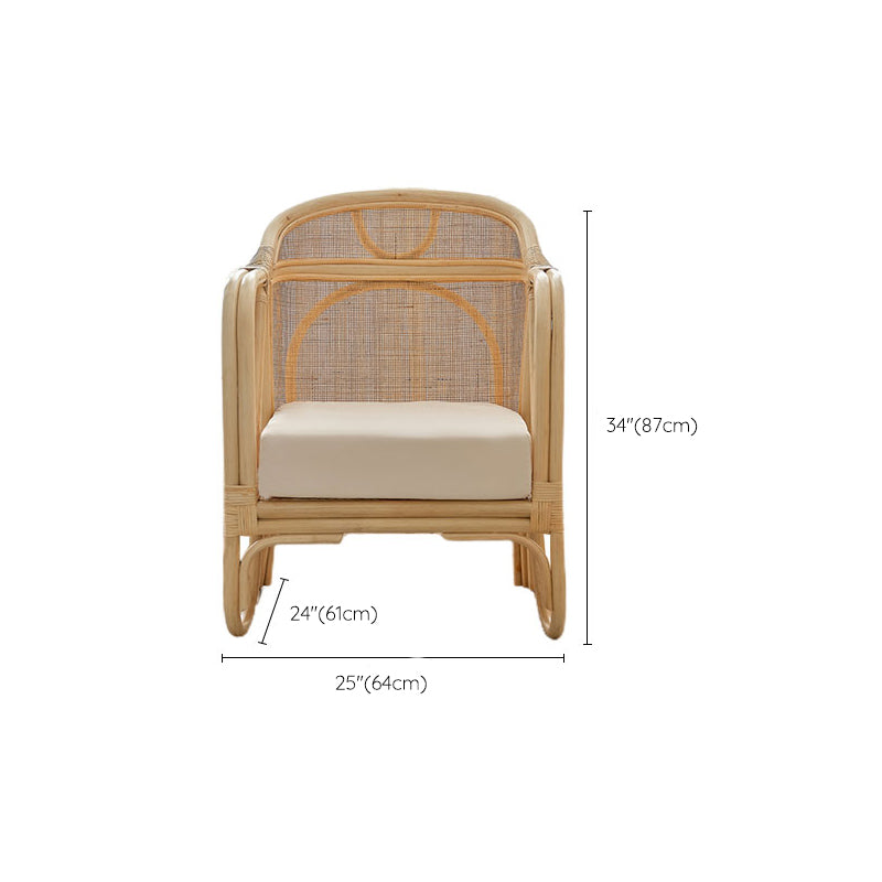 Solid Wood Sofa with Rattan Accent Tropical Living Room Sofa in Light Brone