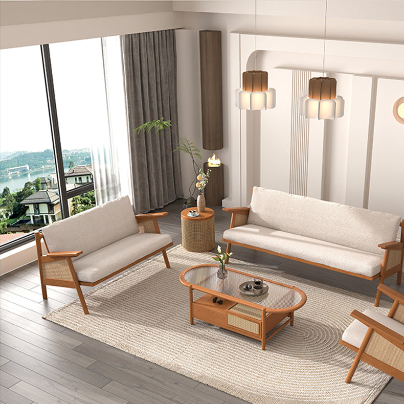 Tropical Living Room Sofa with Loose Back and Square Arm in Linen