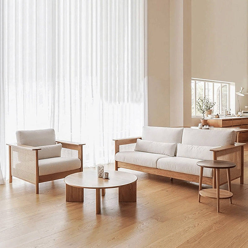 Solid Wood Sofa Square Arm Sofa with Loose Back in Natural Frame