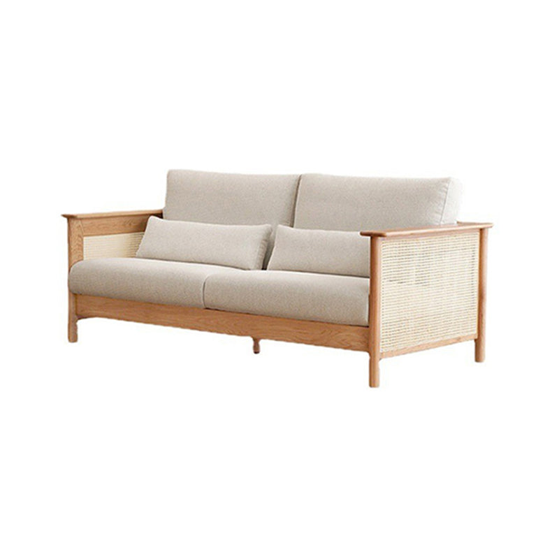 Solid Wood Sofa Square Arm Sofa with Loose Back in Natural Frame