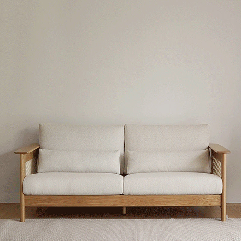 Solid Wood Sofa Square Arm Sofa with Loose Back in Natural Frame