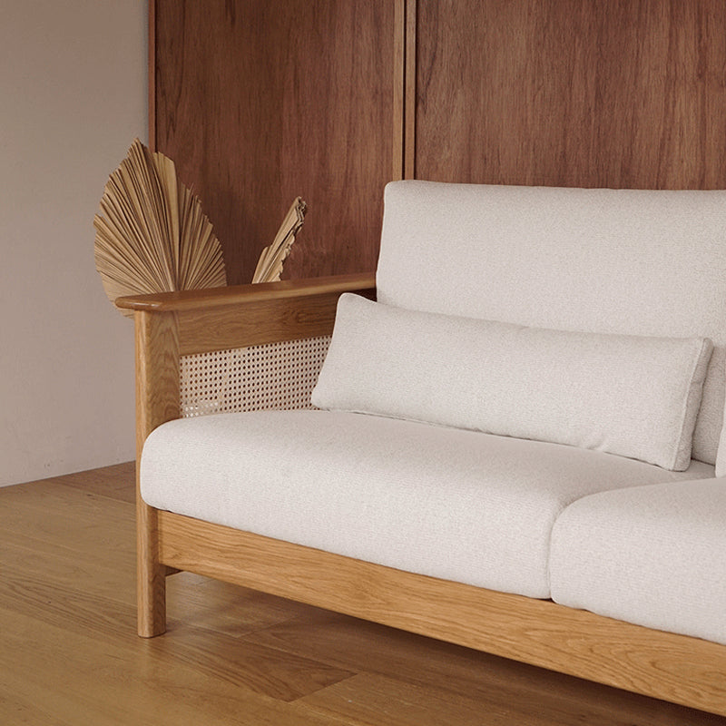 Solid Wood Sofa Square Arm Sofa with Loose Back in Natural Frame