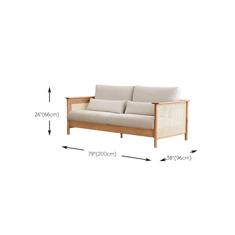 Solid Wood Sofa Square Arm Sofa with Loose Back in Natural Frame