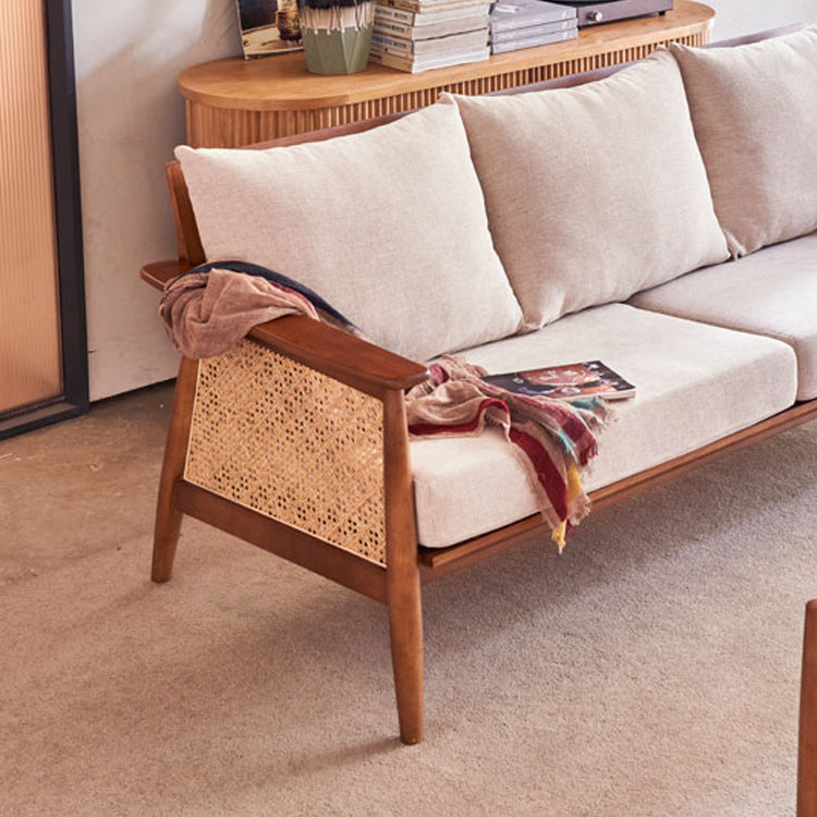 28.74" Wide Square Arm Sofa Solid Wood Sofa with Rattan Accent