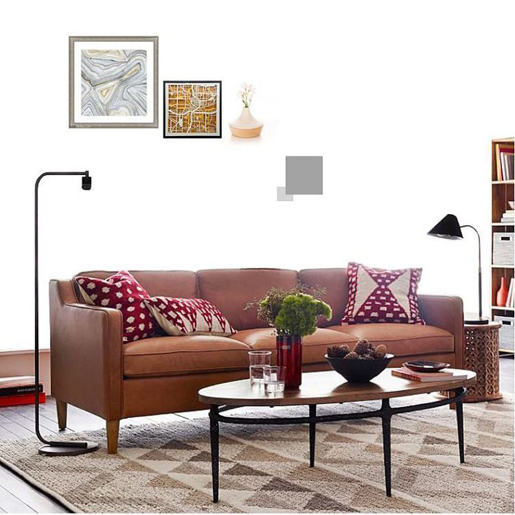Mid Century Modern Sloped Arm Sofa Faux Leather Sofa for Living Room