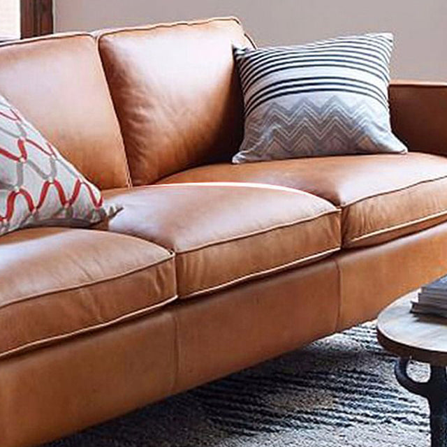 Mid Century Modern Sloped Arm Sofa Faux Leather Sofa for Living Room