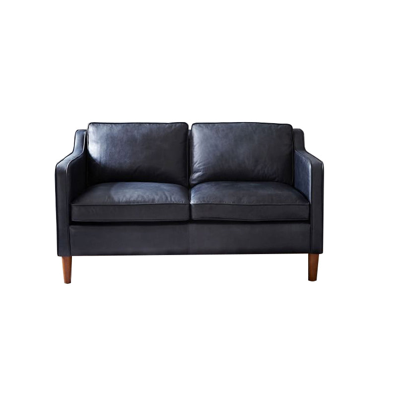Mid Century Modern Sloped Arm Sofa Faux Leather Sofa for Living Room