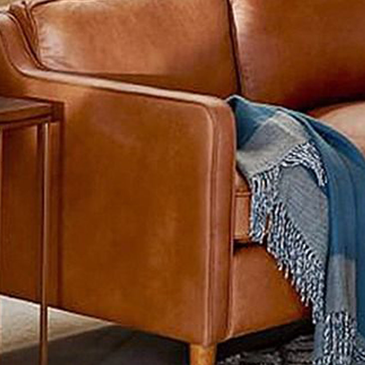 Mid Century Modern Sloped Arm Sofa Faux Leather Sofa for Living Room