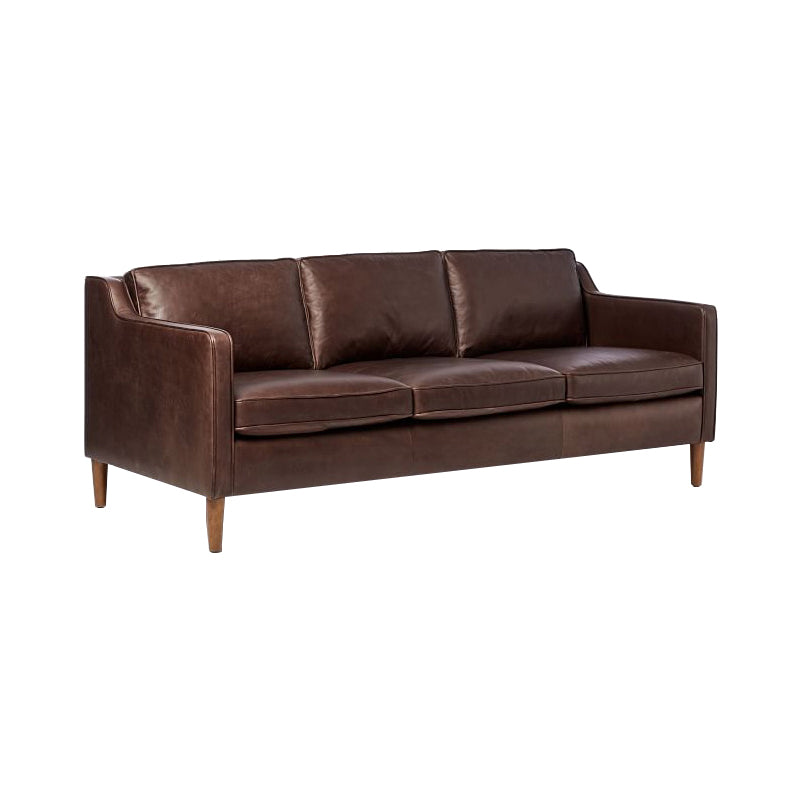 Mid Century Modern Sloped Arm Sofa Faux Leather Sofa for Living Room