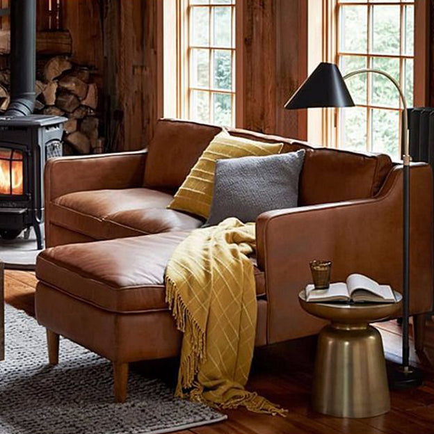 Mid Century Modern Sloped Arm Sofa Faux Leather Sofa for Living Room