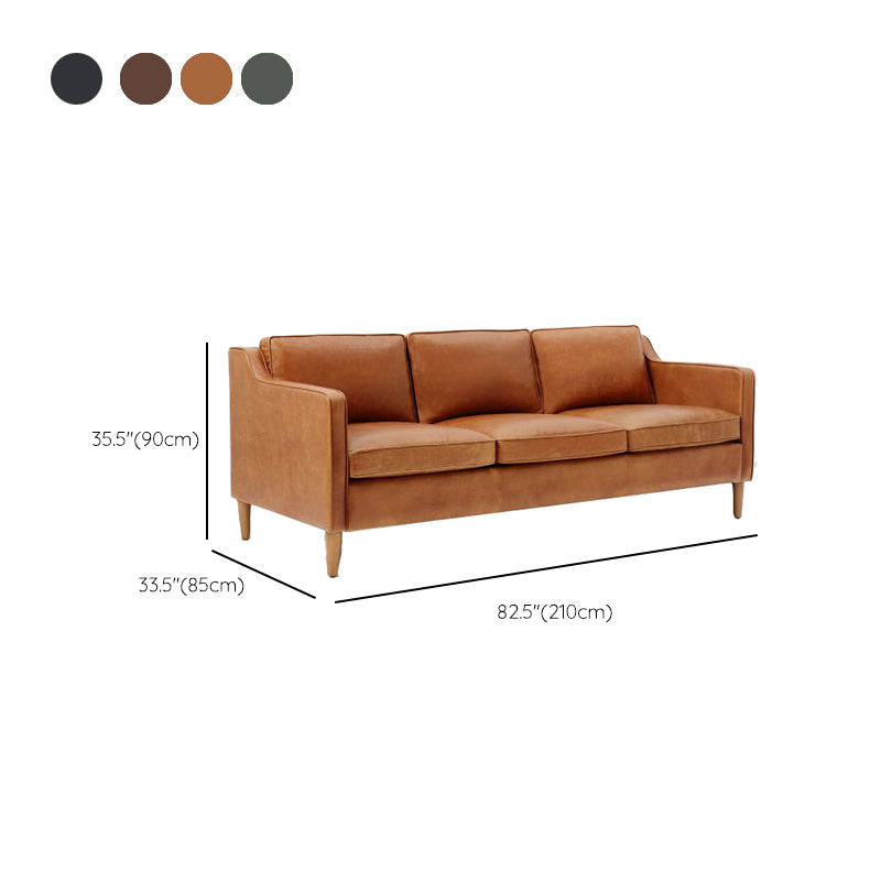 Mid Century Modern Sloped Arm Sofa Faux Leather Sofa for Living Room
