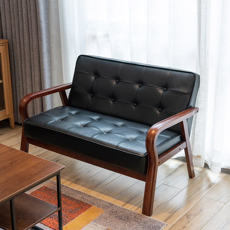 Faux Leather Sofa 29.53" High Mid Century Modern Square Sofa