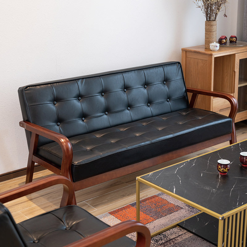 Faux Leather Sofa 29.53" High Mid Century Modern Square Sofa