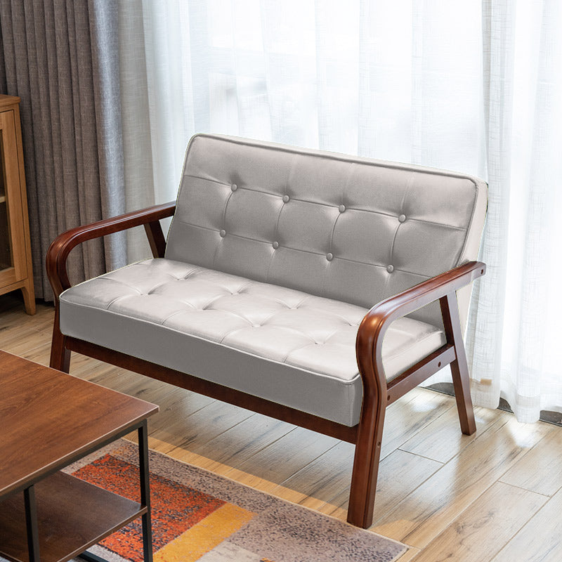 Faux Leather Sofa 29.53" High Mid Century Modern Square Sofa