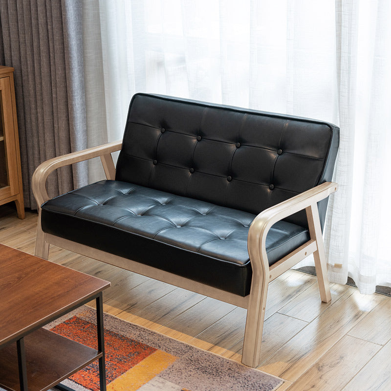 Faux Leather Sofa 29.53" High Mid Century Modern Square Sofa