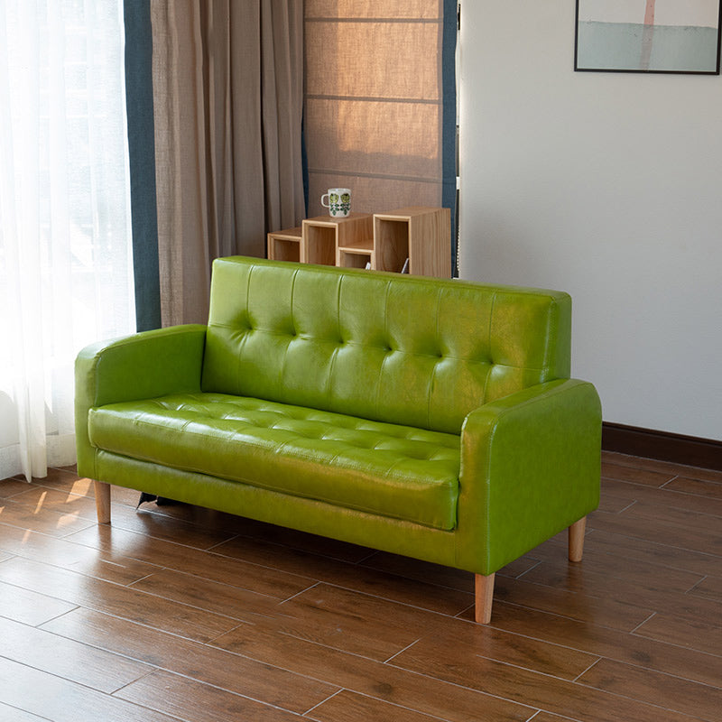 Modern Single Cushion Seat Sofa Tufted Back Faux  Leather Sofa